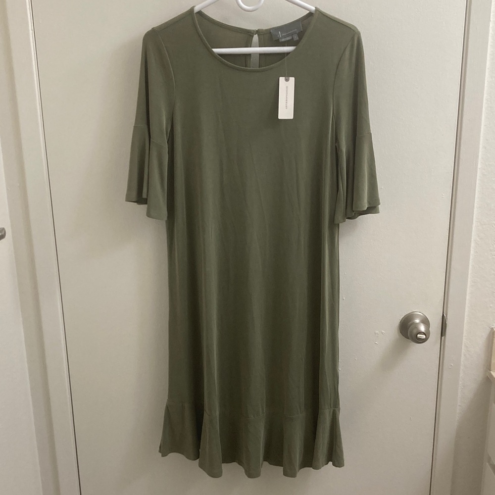 NWT - Olive Green Ruffle Hem Midi Dress